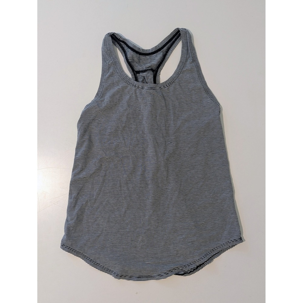 Lululemon Racerback Tank Top Black White Micro Stripe Pleated Back Size 6